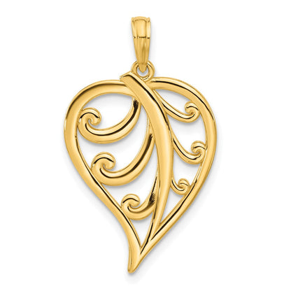 14K Gelbgold Polierter Blatt-Anhänger