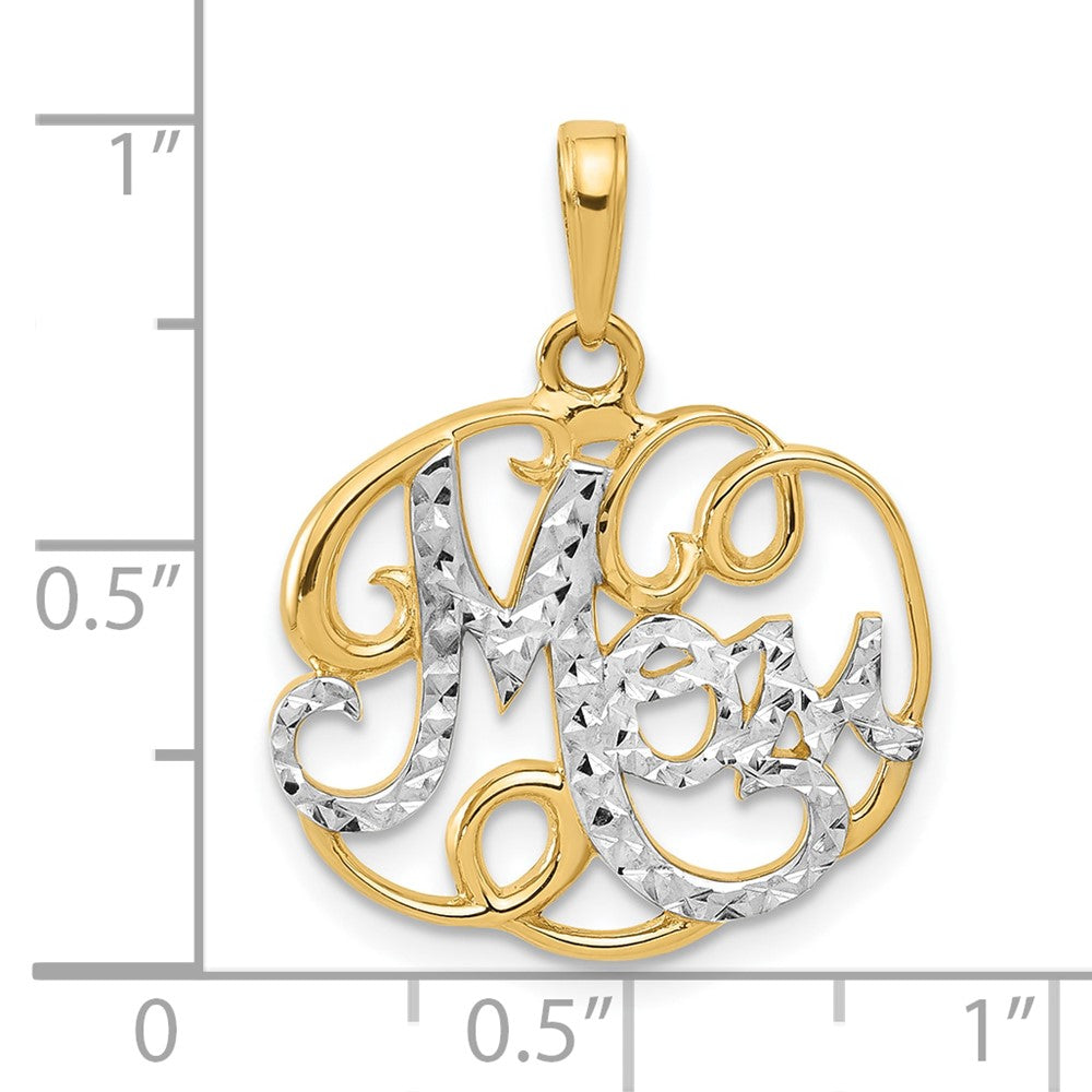 14K Gelbgold und Rhodium diamantgeschliffener MOM in Fancy-Anhänger
