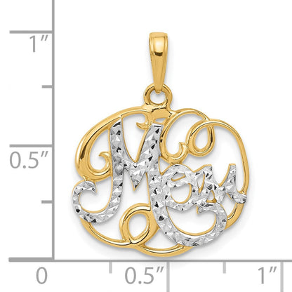 14K Gelbgold und Rhodium diamantgeschliffener MOM in Fancy-Anhänger