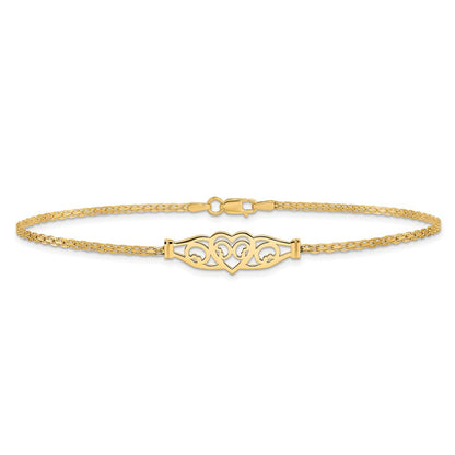 14K Gelbgold Poliert Filigran Herz und Bismark Kette Fußkettchen