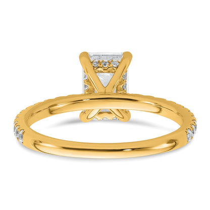 14K Gelbgold Verlobungsring mit Solitär und Flair, 2K zertifizierter, im Labor gezüchteter Diamant im Emerald-Schliff VS/SI+ G+