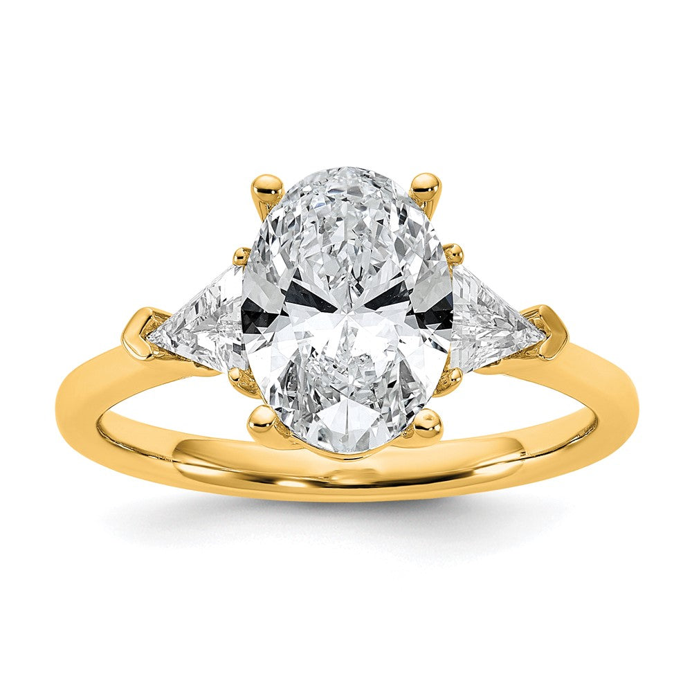 14K Gelbgold 1/2 Karat Im Labor Gezüchtet Diamant Vs/si+ G+ Trillant und 2 Karat Oval Mittig Halbfassung Dreistein Verlobungsring