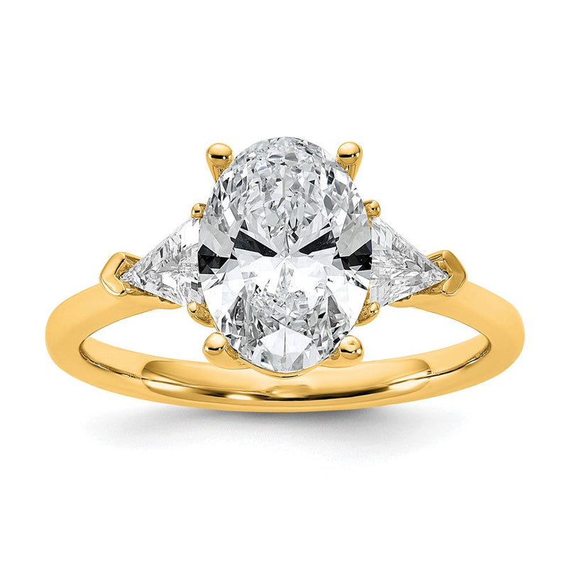 14K Gelbgold 1/2 Karat Im Labor Gezüchtet Diamant Vs/si+ G+ Trillant und 2 Karat Oval Mittig Halbfassung Dreistein Verlobungsring
