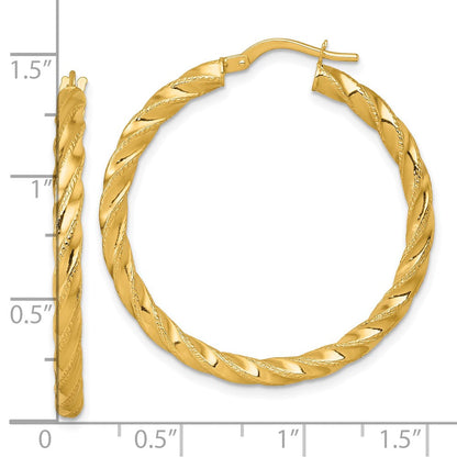 14K Gelbgold Poliert Diamantiert Gedreht 3.00 X 35mm Röhre Creolen