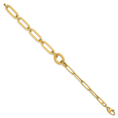 14K Gelbgold Poliert Fantasie Büroklammer Glieder mit Kreis 7.25 Zoll Armband