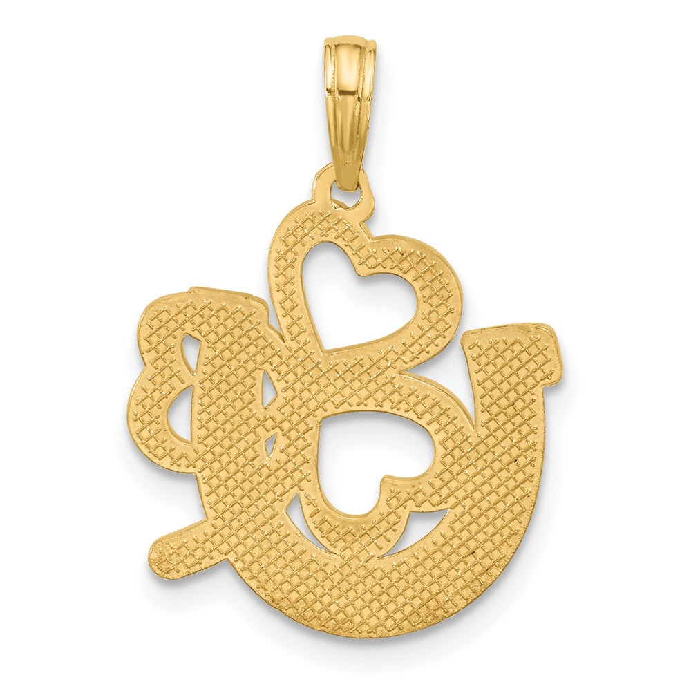 14K Gelbgold Hufeisen- und Kleeblatt-Charm, poliert und satiniert