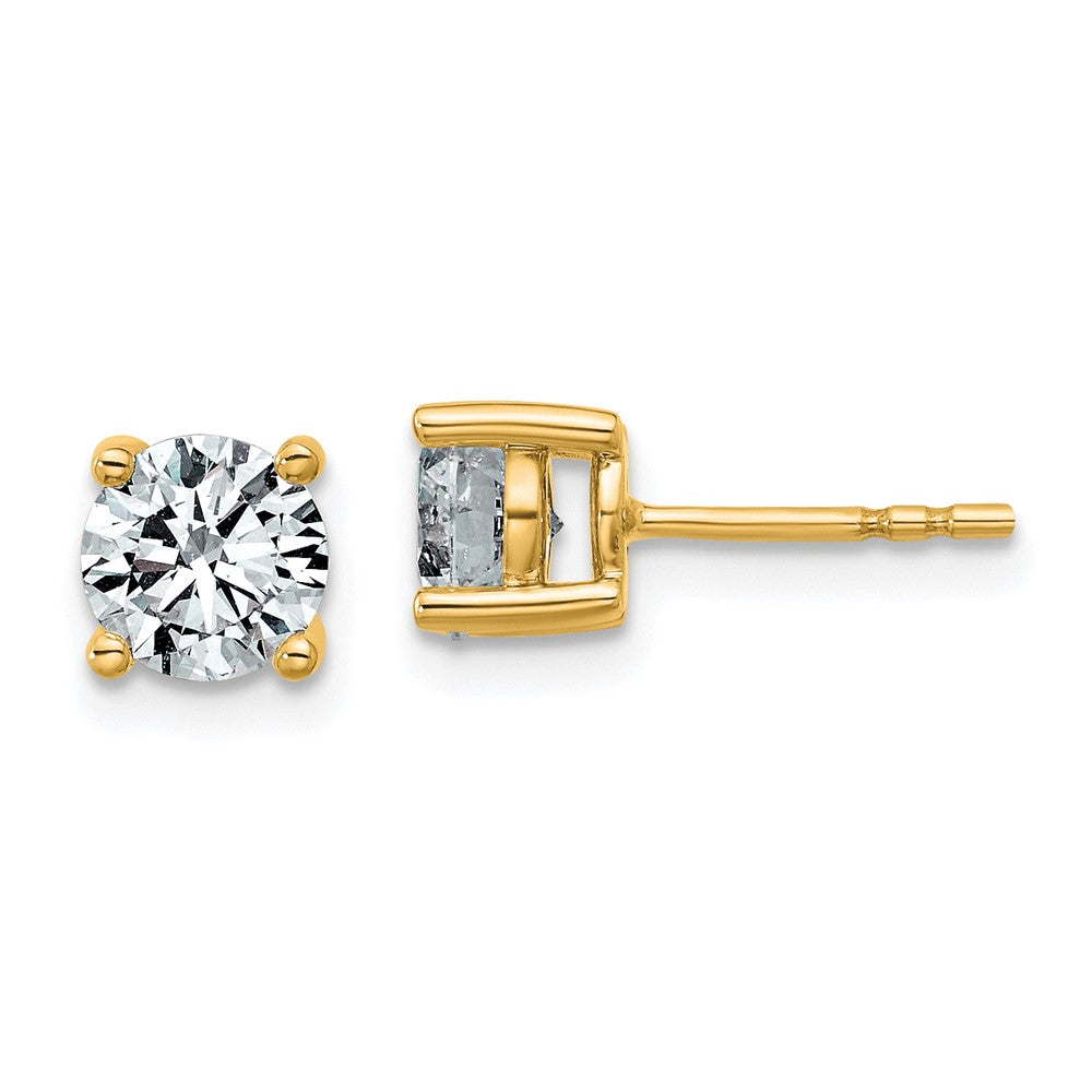 14K Gelbgold Ohrstecker mit 1,5K im Labor gezüchteten Diamanten, rund, Vierer-Krappenfassung, leicht, VS/SI+ G+