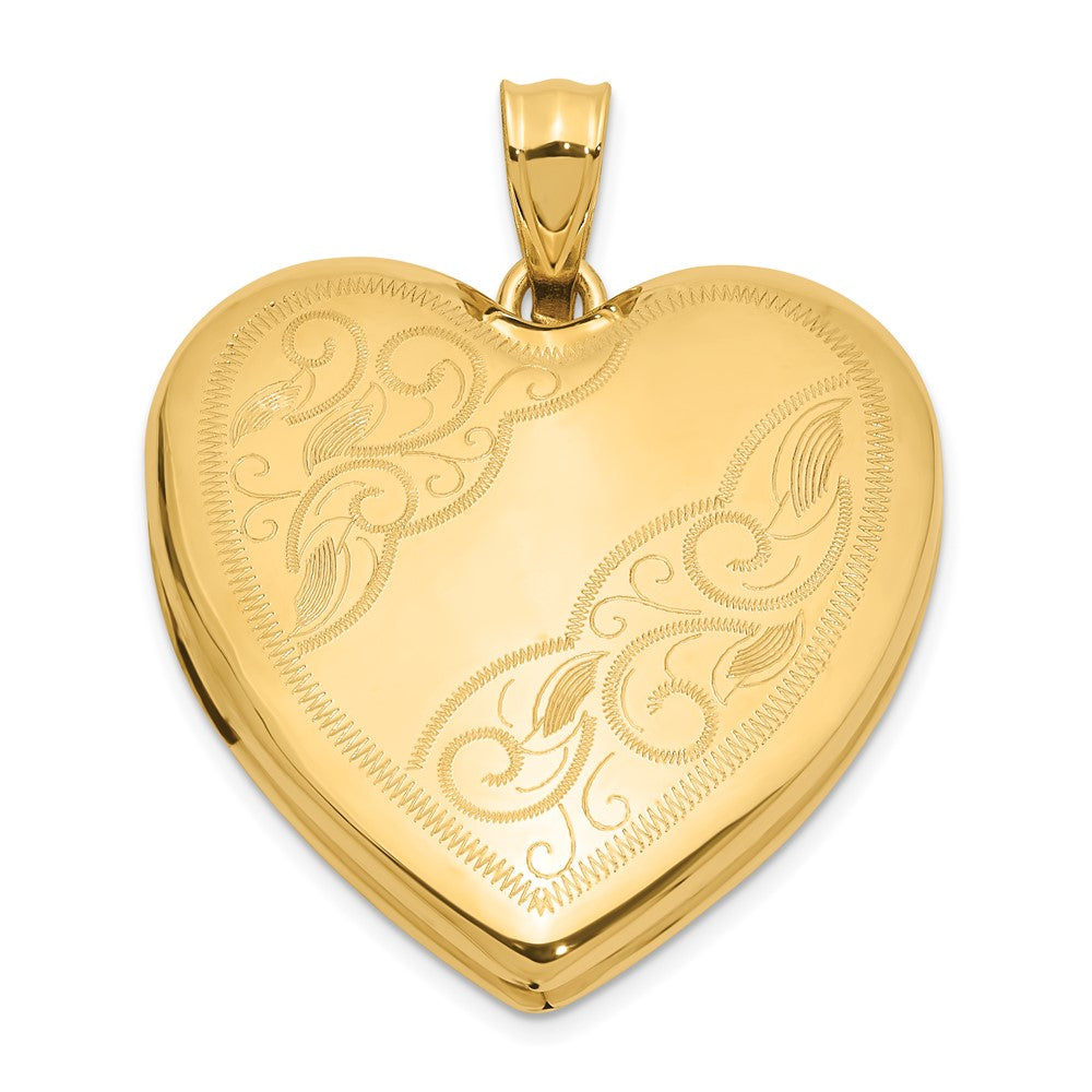 14K Gelbgold Poliert Fantasie Scrolled Design 24mm Herz Medaillon