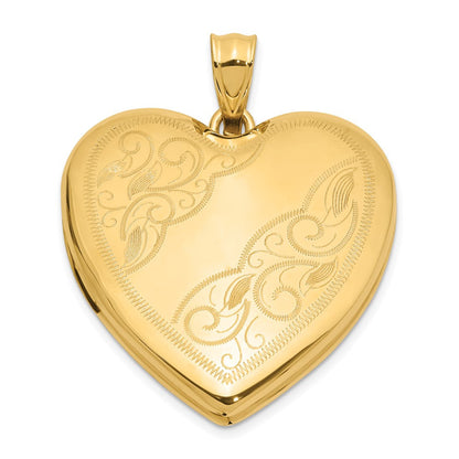 14K Gelbgold Poliert Fantasie Scrolled Design 24mm Herz Medaillon