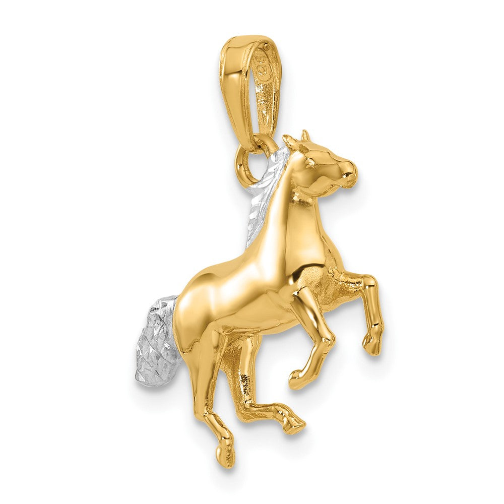 14K Gelbgold und Rhodium Diamant-geschliffener 3-D Pferd-Anhänger