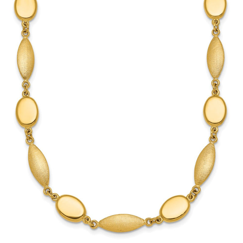 14K Gelbgold Poliert und Gebürstet 7.5mm Fantasie Oval und Rund Glieder 18 Zoll Halskette