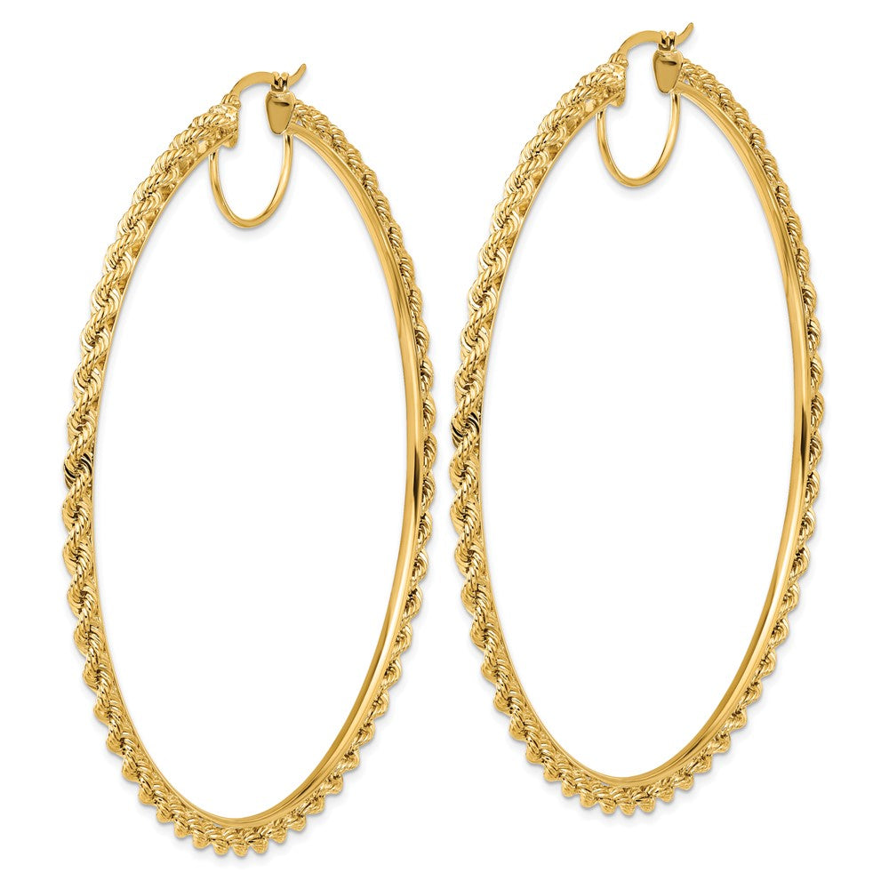 14K Gelbgold Ohrringe, poliert und diamantiert, Kordel-Creolen, 2,95 mm