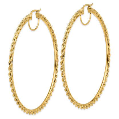 14K Gelbgold Ohrringe, poliert und diamantiert, Kordel-Creolen, 2,95 mm