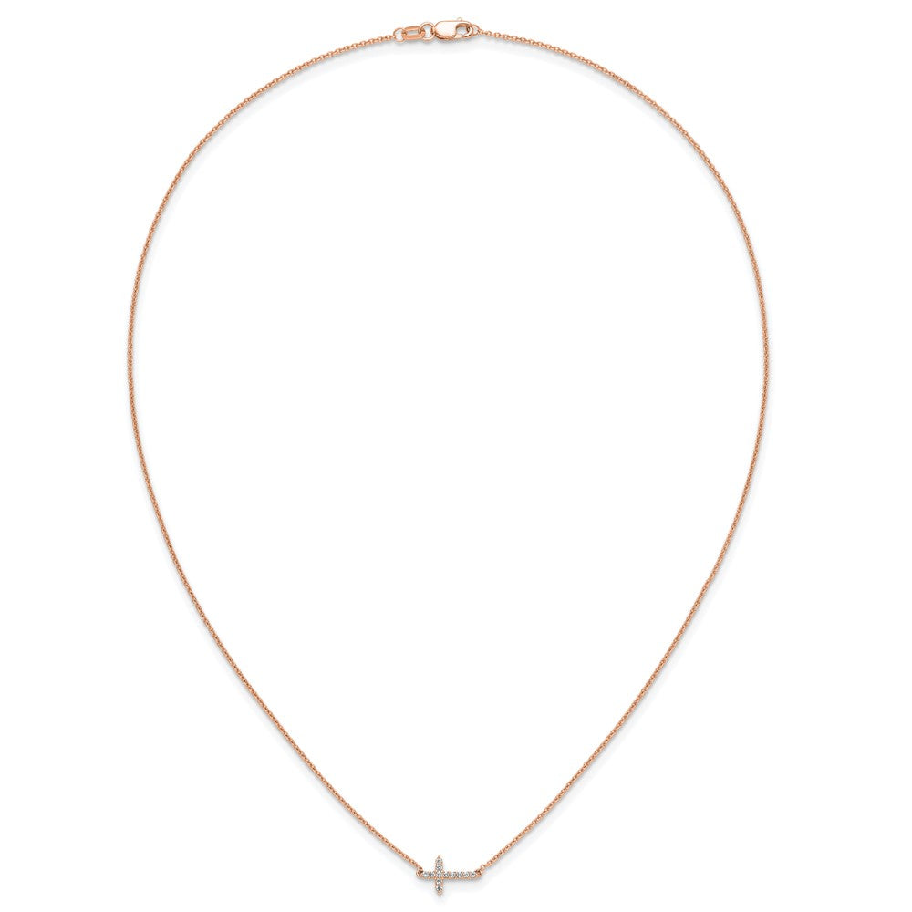 14K Roségold 1/10 Karat Diamant Seitlich Kreuz 18 Zoll Halskette