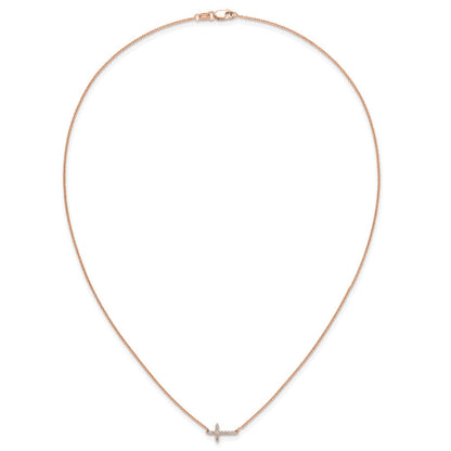 14K Roségold 1/10 Karat Diamant Seitlich Kreuz 18 Zoll Halskette