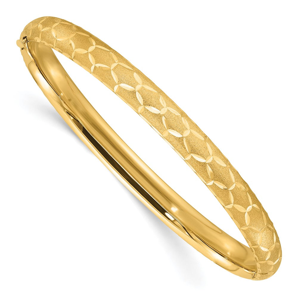 14K Gelbgold Satiniert Diamantiert 6.20mm Klappbar Rund Armreif Armband