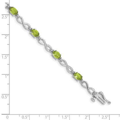 14K Weißgold Komplett Oval Peridot und Diamant Unendlichkeit Glieder 7 Zoll Armband