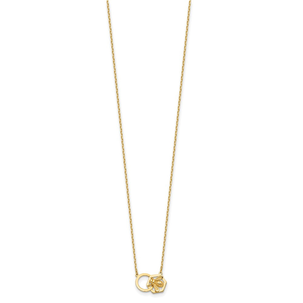 14K Gelbgold Poliert Biene und Kreis 17.5 Zoll Halskette