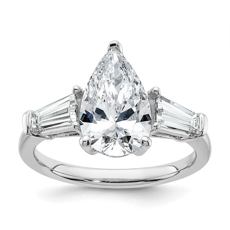 14K Weißgold 7/8 Karat Im Labor Gezüchtet Diamant Vs+ F+ Verjüngt Baguette 2 1/2 Karat Tropfen Mittig Halbfassung Verlobungsring