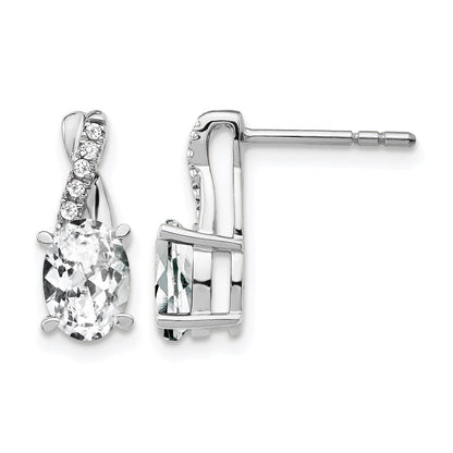 14K Weißgold Ohrringe mit ovalem 7x5 mm Aprilstein/Weißem Topas und Diamanten