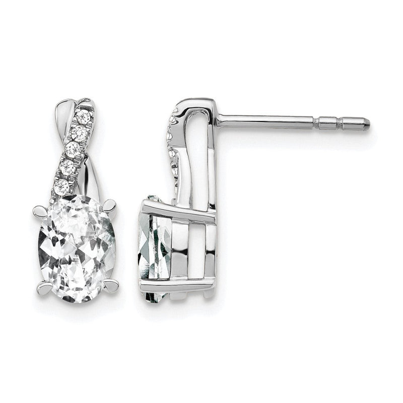 14K Weißgold Ohrringe mit ovalem 7x5 mm Aprilstein/Weißem Topas und Diamanten