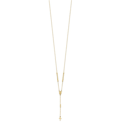 14K Gelbgold Poliert Wundertätig Medaille und Kreuz Rosenkranz Design 17.75 Zoll Y-drop Halskette
