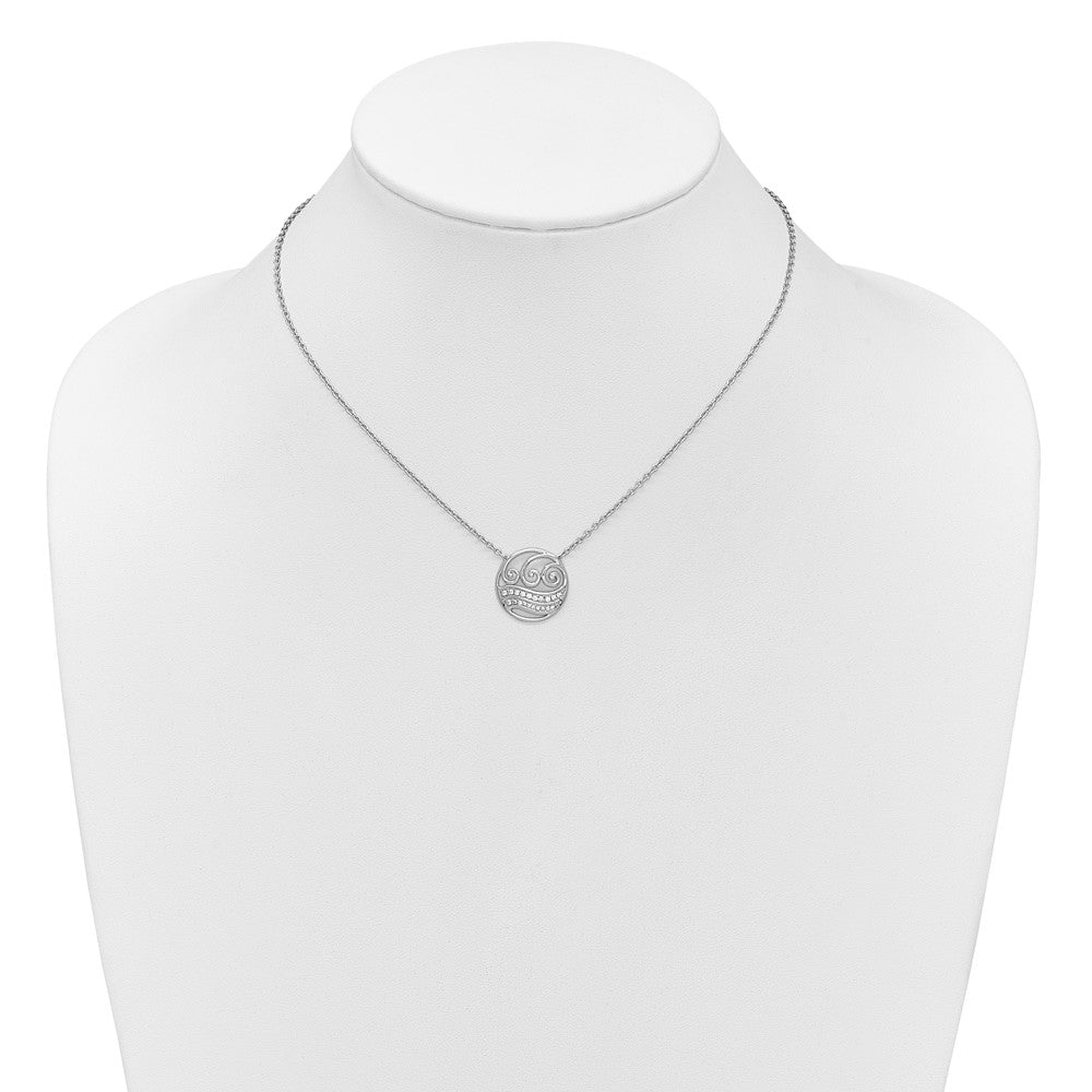 14K Weißgold Poliert 1/6 Karat Diamant Kreis mit Waves 18 Zoll Halskette