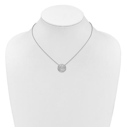14K Weißgold Poliert 1/6 Karat Diamant Kreis mit Waves 18 Zoll Halskette