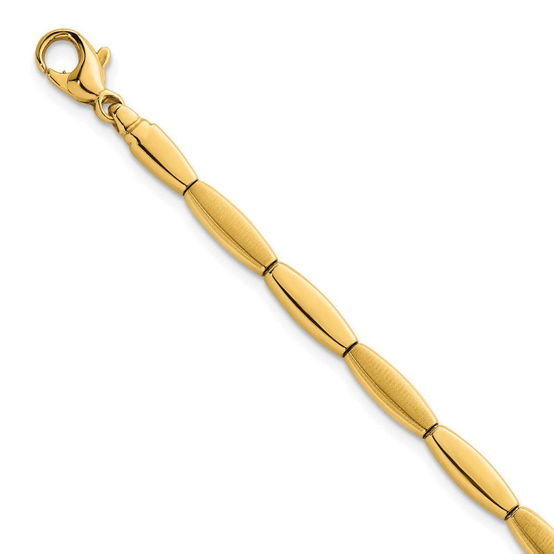 14K Gelbgold Gebürstet und Poliert 4mm Fantasie Oval Stab Glieder 7.5 Zoll Armband