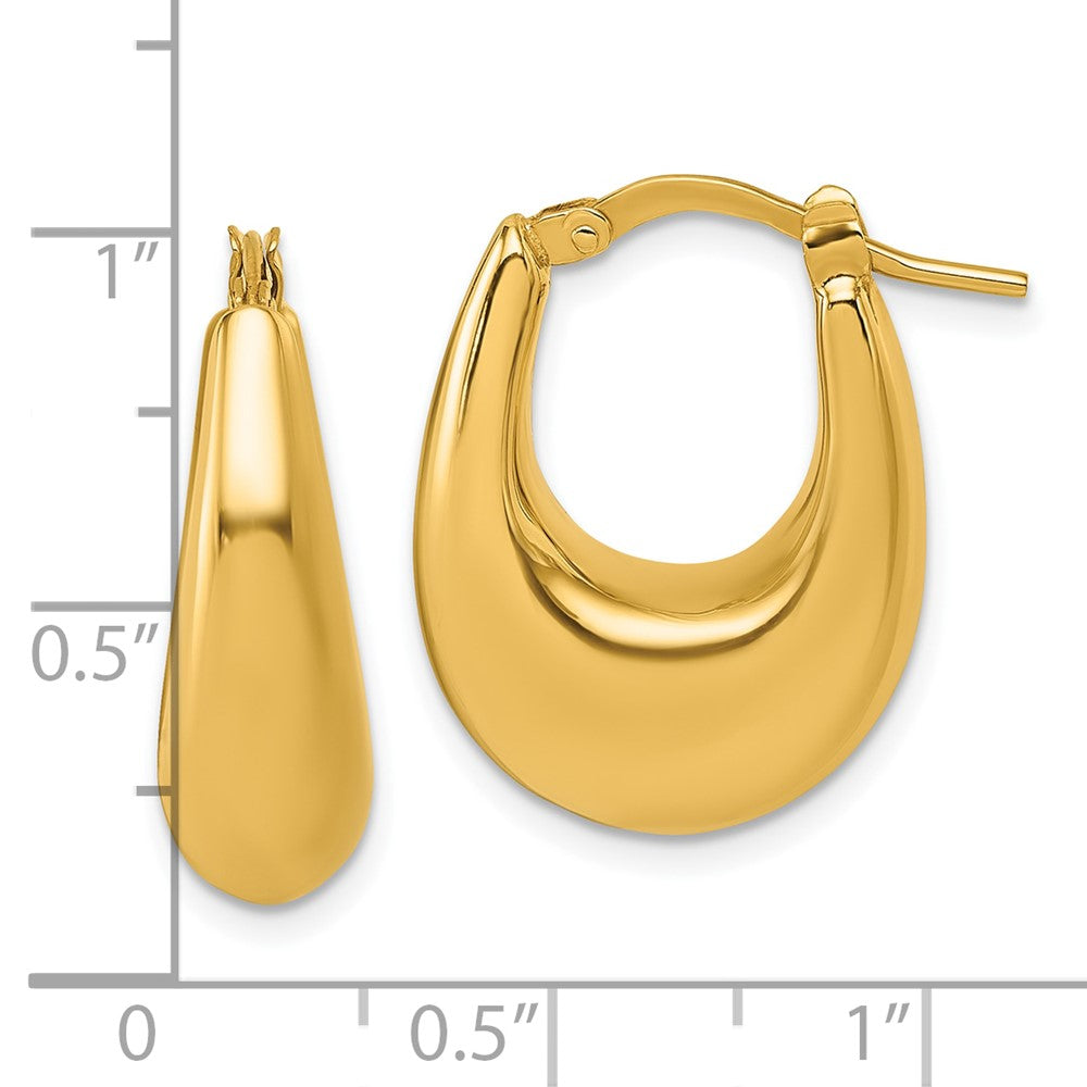 14K Gelbgold Poliert 7mm X 16mm Gewölbt Oval Creolen