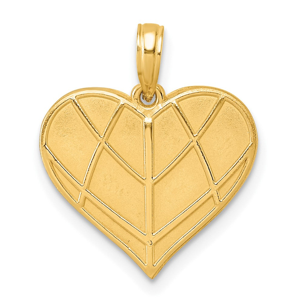 14K Gelbgold Polierter Gerillter Herz-Anhänger
