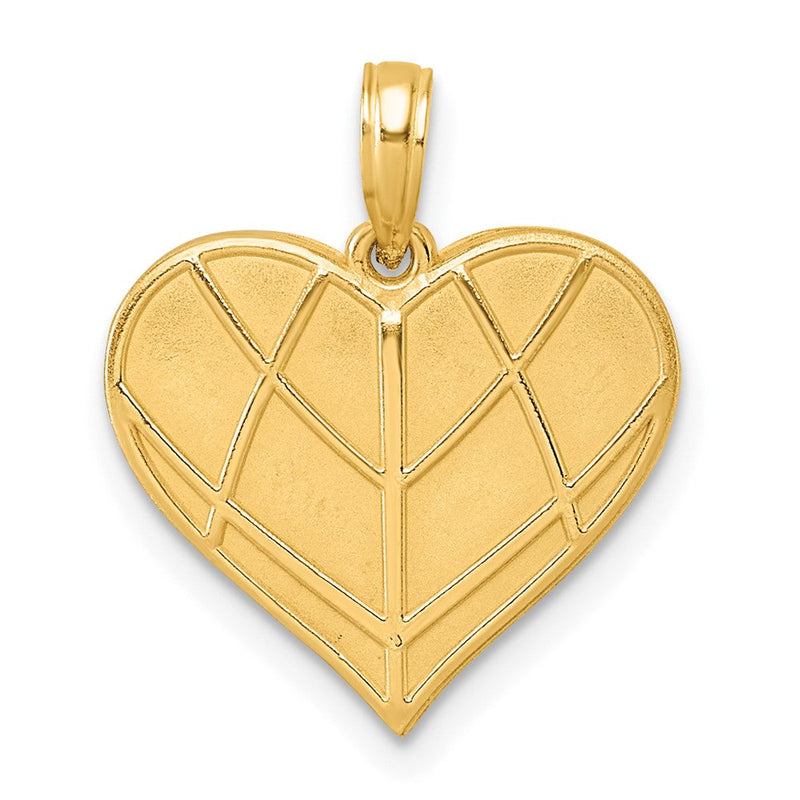 14K Gelbgold Polierter Gerillter Herz-Anhänger