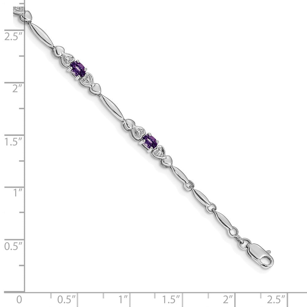 14K Weißgold Komplett Diamant und Oval Amethyst Herz Design 7 Zoll Armband