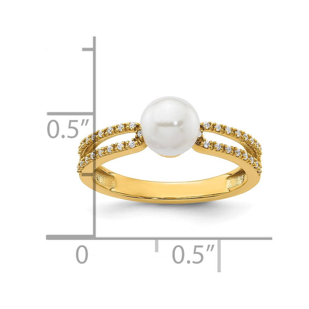 14K Gelbgold Ring poliert mit Diamant und Perle