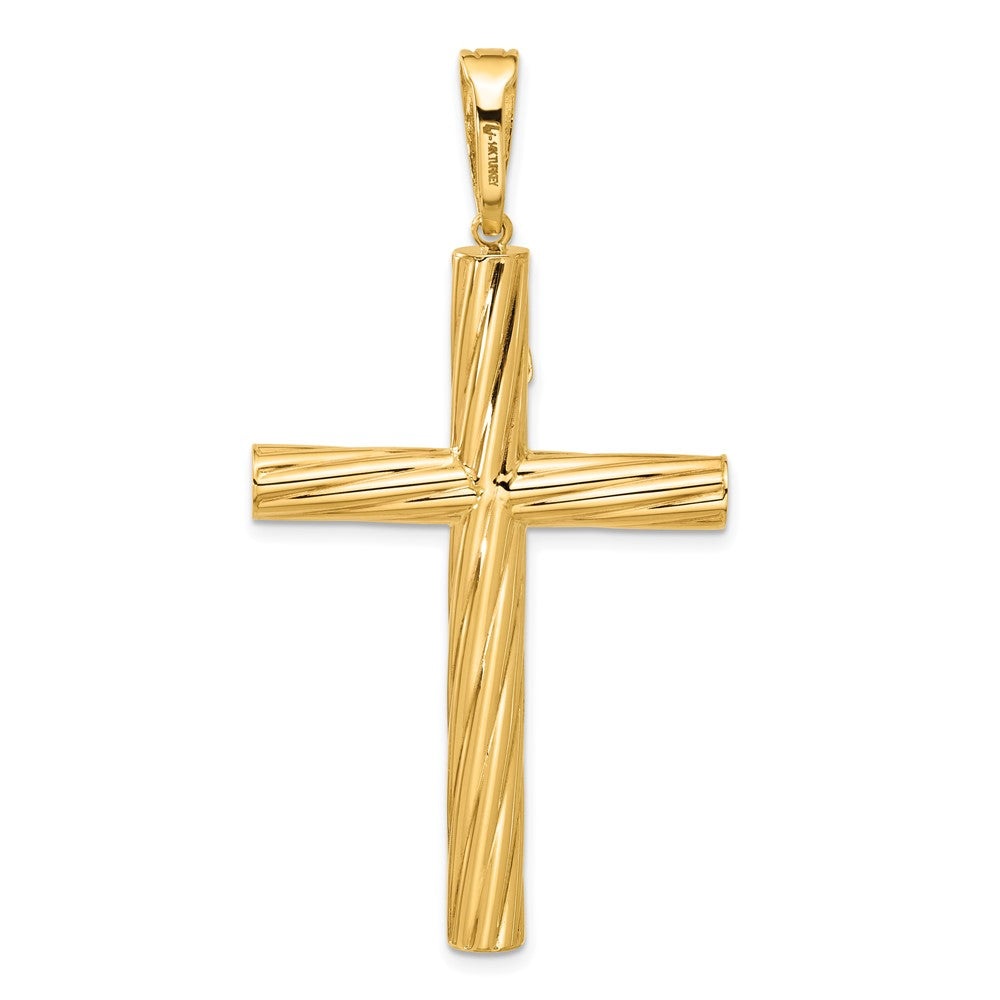 14K Gelbgold Polierter und Strukturierter Kruzifix-Anhänger