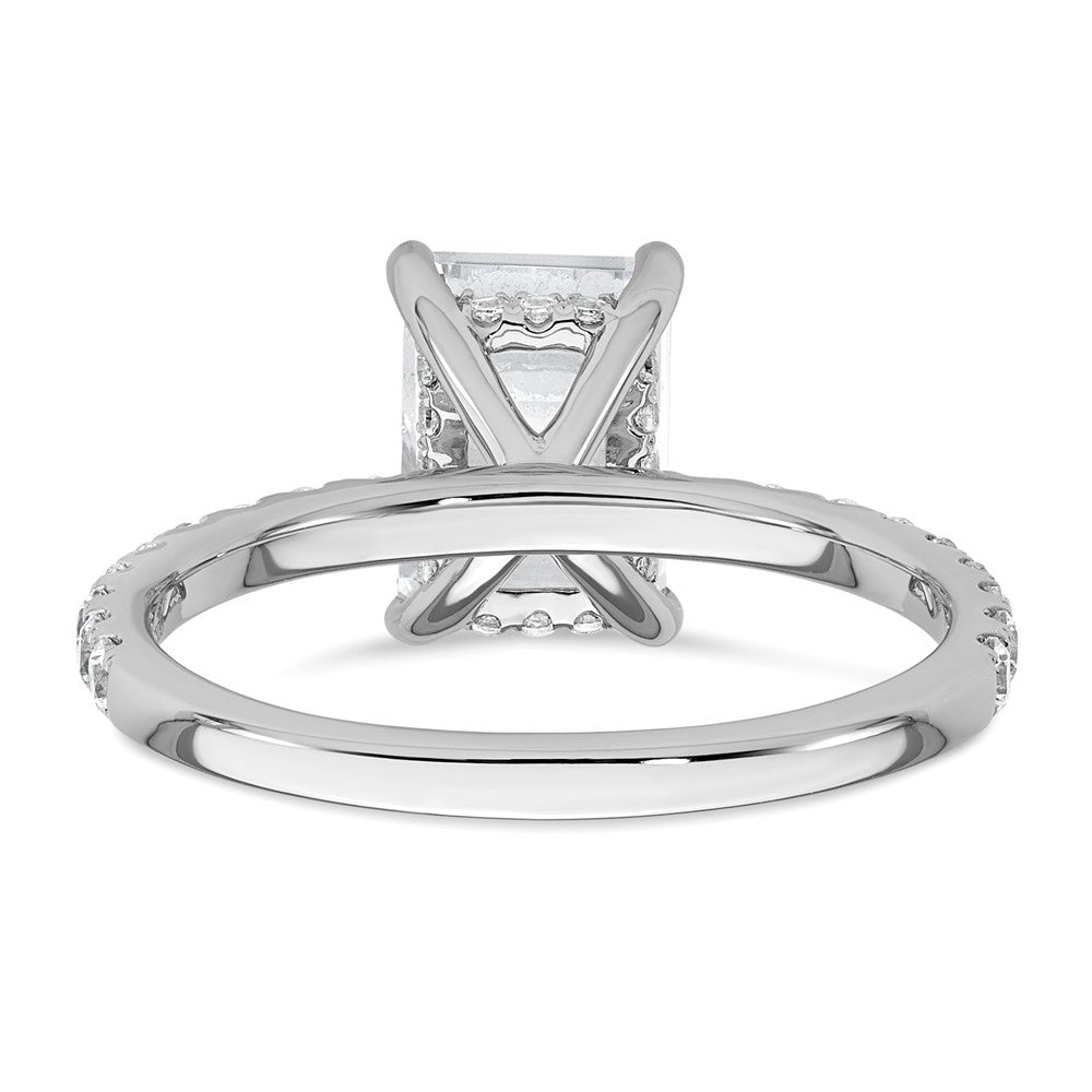 14K Weißgold 2 3/8K zertifizierter im Labor gezüchteter Diamant VS/SI+ G+ Emerald-Cut Solitär-Verlobungsring mit Flair, komplett