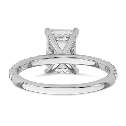 14K Weißgold 2 3/8K zertifizierter im Labor gezüchteter Diamant VS/SI+ G+ Emerald-Cut Solitär-Verlobungsring mit Flair, komplett