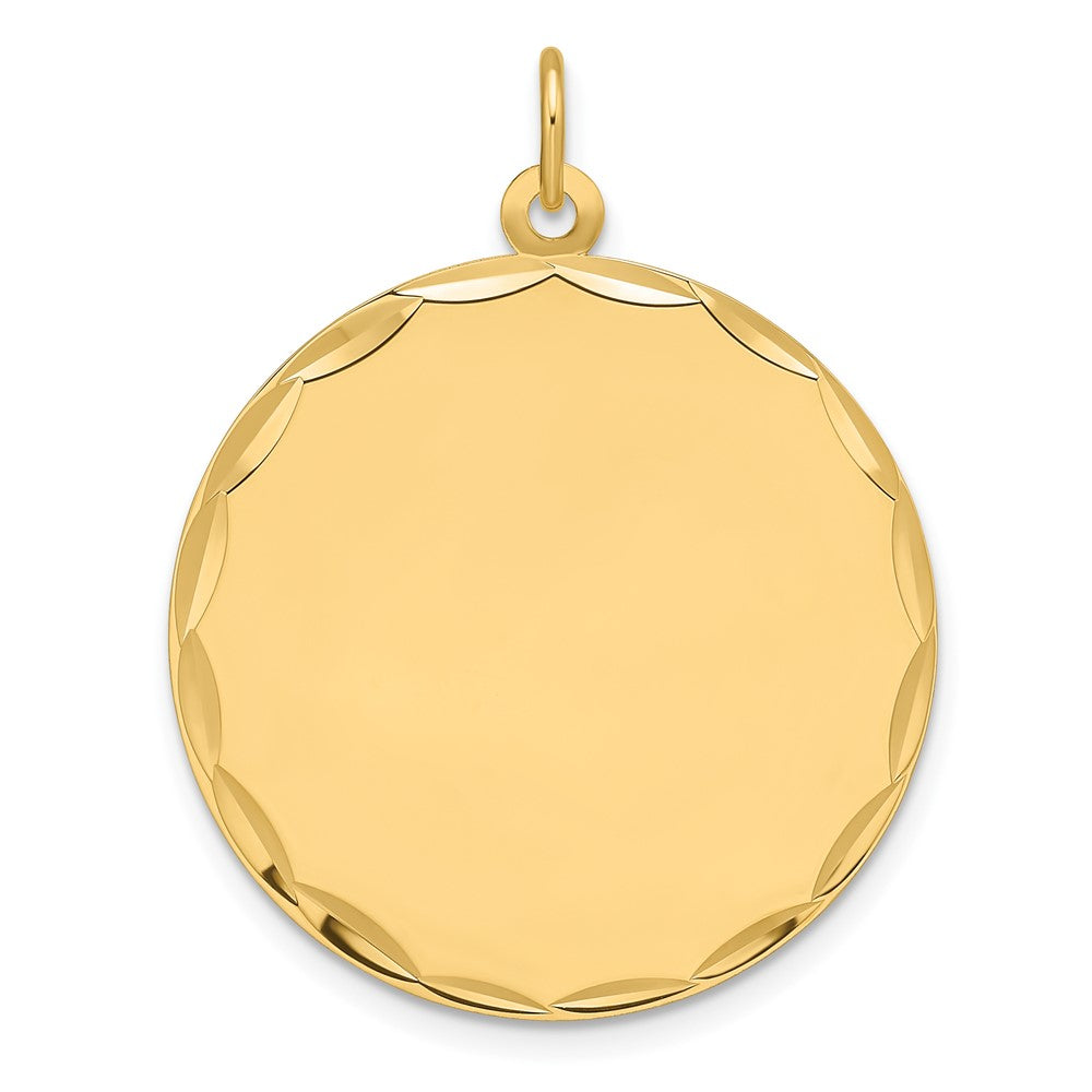 14K Gelbgold Geätzt Kante Gravierbar Rund 26.6mm Plättchen Charm