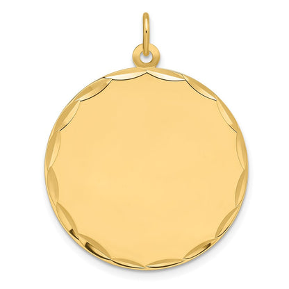 14K Gelbgold Geätzt Kante Gravierbar Rund 26.6mm Plättchen Charm