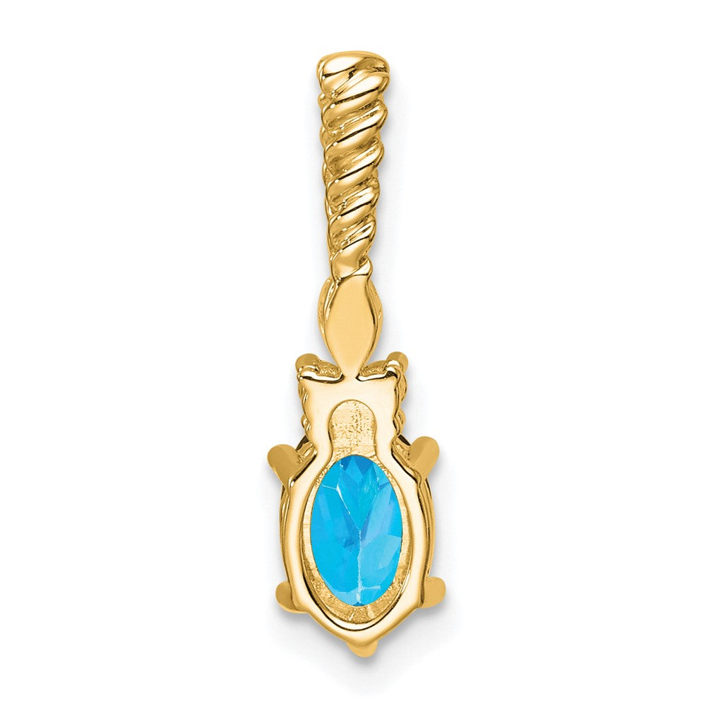 14K Gelbgold Diamant und 7x5 Oval December/ Blautopas Gedreht Kette Anhänger