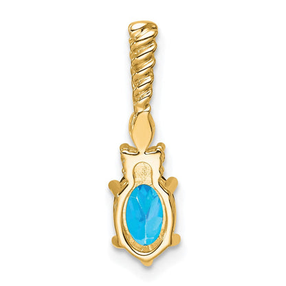 14K Gelbgold Diamant und 7x5 Oval December/ Blautopas Gedreht Kette Anhänger