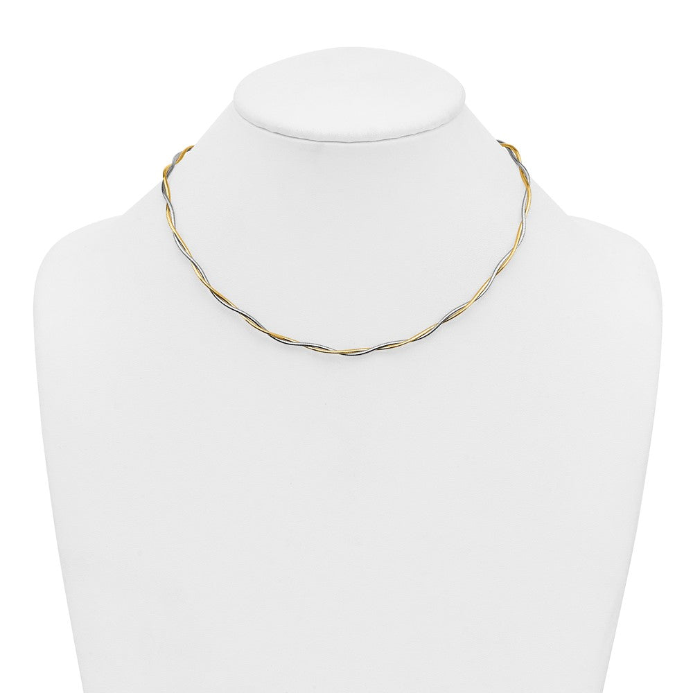 14K Bicolor Gold Bicolor Poliert Gedreht Rund Omega 17 Zoll Halskette