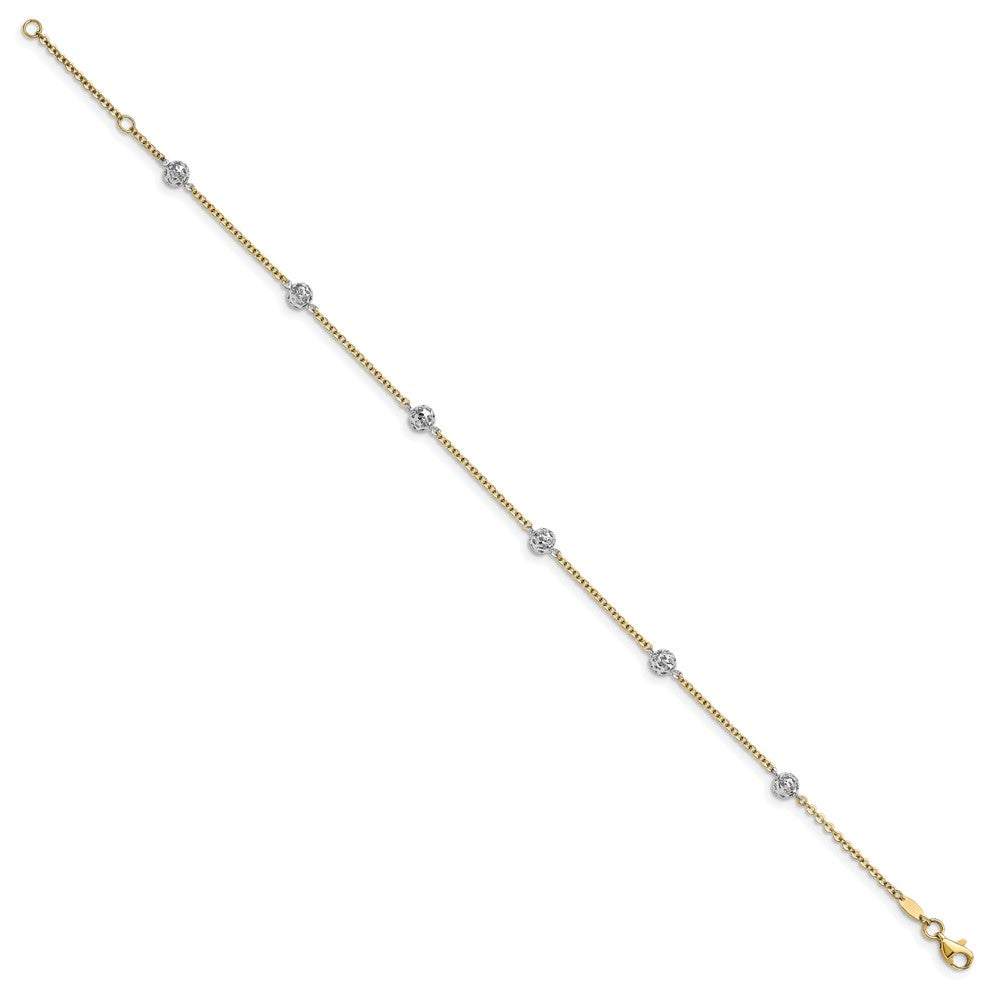 14K Bicolor Gold Bicolor Poliert und Diamantiert Fußkettchen