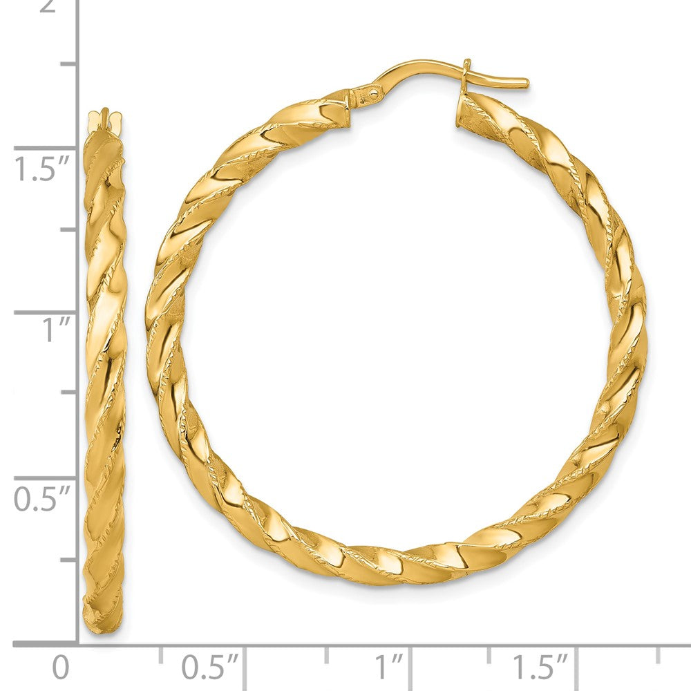 14K Gelbgold Poliert Diamantiert Gedreht 3.00 X 40mm Röhre Creolen