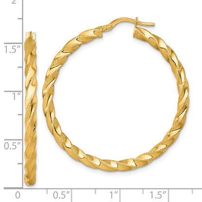14K Gelbgold Poliert Diamantiert Gedreht 3.00 X 40mm Röhre Creolen