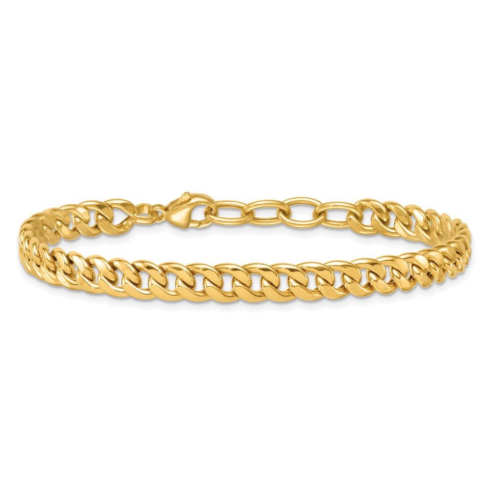 14K Gelbgold Poliert 6.5mm Flach Panzer Gliederarmband Plus Verlängerung