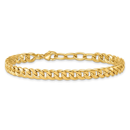 14K Gelbgold Poliert 6.5mm Flach Panzer Gliederarmband Plus Verlängerung