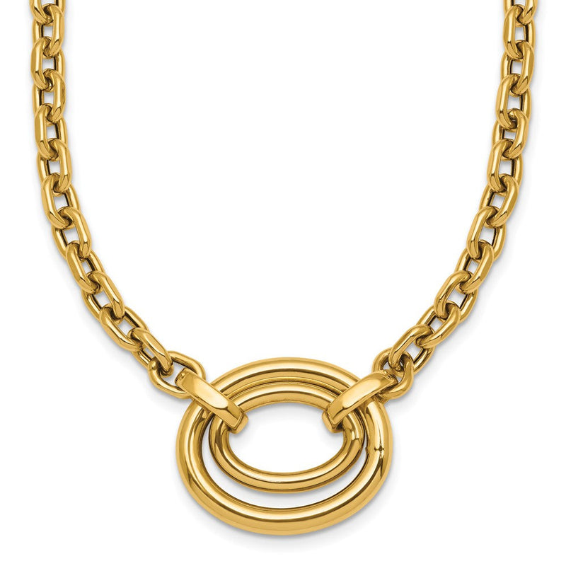 14K Gelbgold Poliert Doppelt Oval 17.5 Zoll Fantasie Halskette Plus 0.5 Zoll Verlängerung