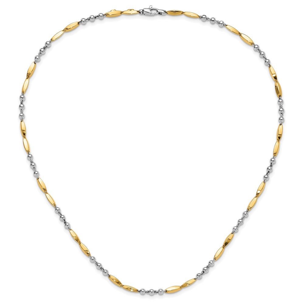 14K Bicolor Gold Bicolor Poliert Perlen und Oval Bars 18 Zoll Halskette