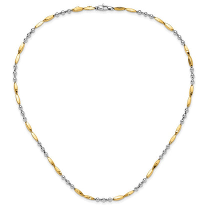14K Bicolor Gold Bicolor Poliert Perlen und Oval Bars 18 Zoll Halskette